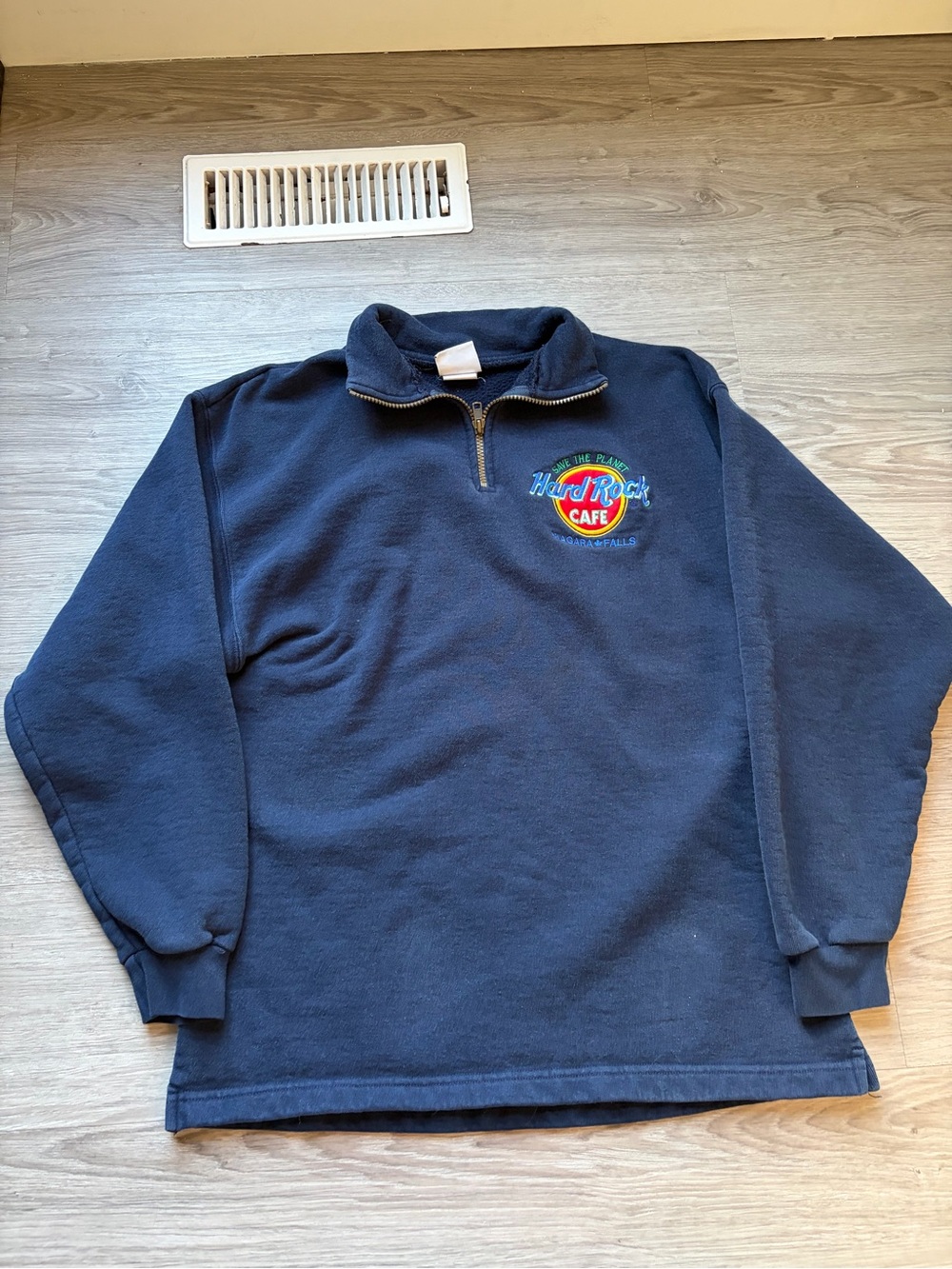 Hard Rock Cafe Men's Dark Navy Quarter-Zip Sweatshirt with Embroidered Logo